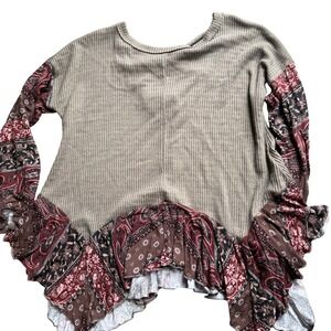 Boho Paisley Ruffle Tunic Top Women S Earth Tone hippie festival cottage core